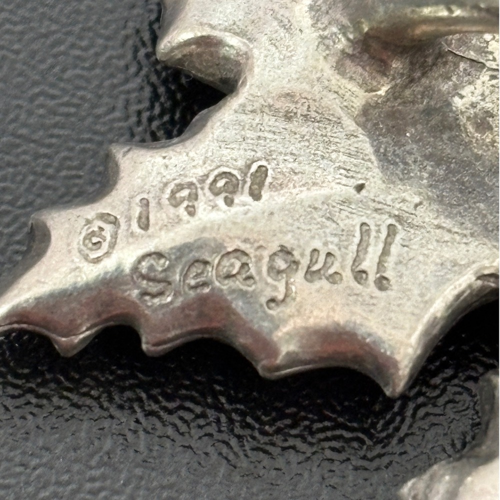 Seagull‎ Unisex Scarf Ring OS Silver Vintage 1991 Holly Leaf Pewter Canada - Picture 3 of 10